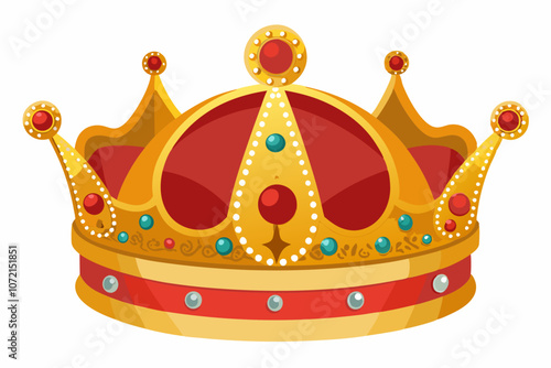 Gold crown with jewels and red velvet, isolated on a white background photo