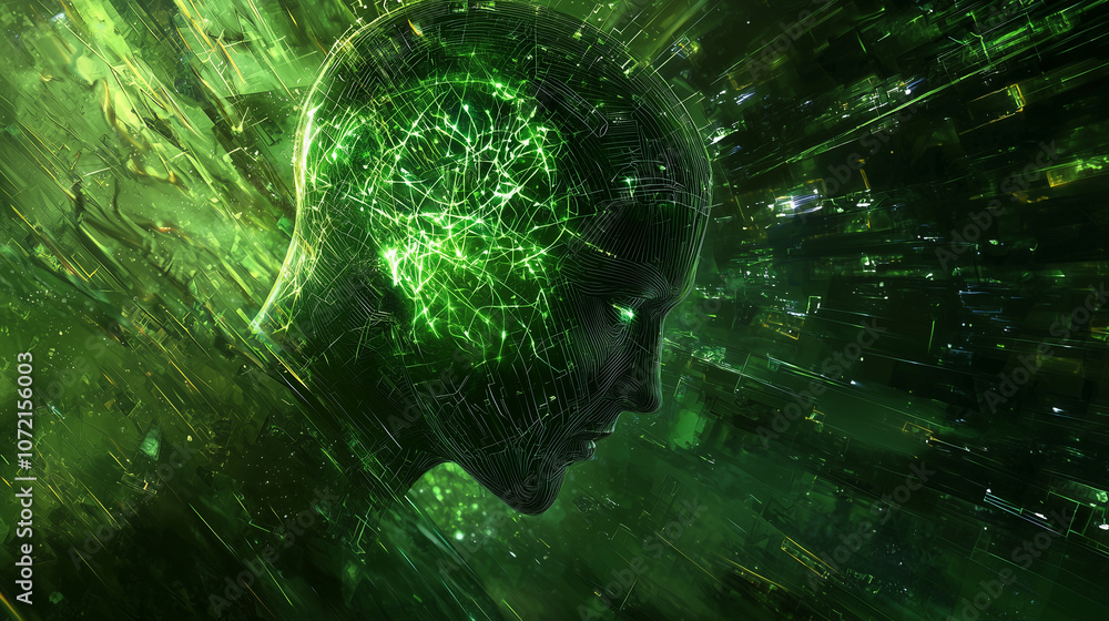 Obraz premium Hyper-Realistic Illustration of Human Head with Glowing Neural Connections | Digital Art Representing Artificial Intelligence