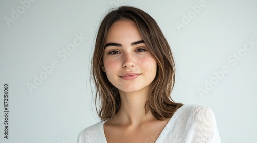 Portrait of a Young Woman with a Natural Smile and Flawless Skin