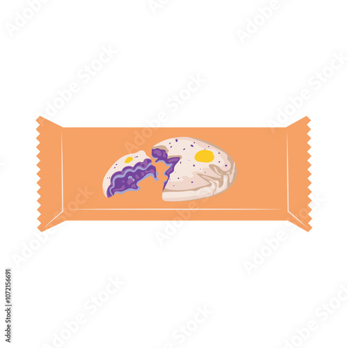 Cookie with filling in package in flat design. Sweet snack dessert in pack. Vector illustration isolated.