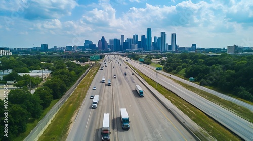 Highway Leading to City Skyline