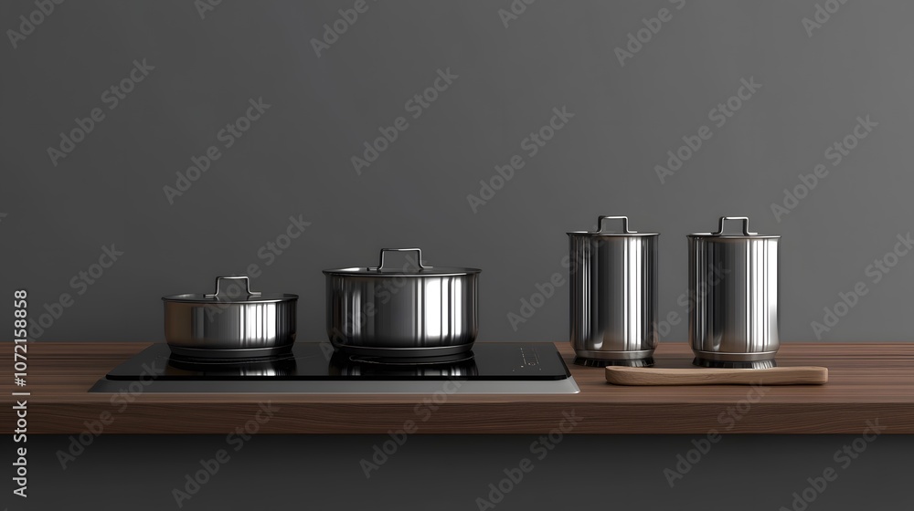 Modern Stainless Steel Cookware on Induction Stove Modern Stainless Steel Cookware on Induction Stove