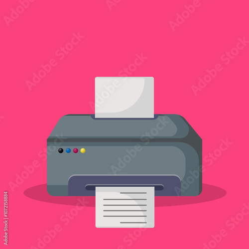 Flat illustration printer machine with paper with modern design