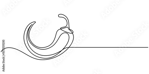 chili pepper continuous line vector illustration, Continuous one line drawing of hot red chili pepper graphic design. Single line art illustration of spicy chili pepper on transparent background.