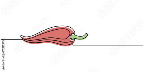 chili pepper continuous line vector illustration, Continuous one line drawing of hot red chili pepper graphic design. Single line art illustration of spicy chili pepper on transparent background.