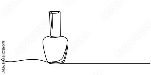 Nail varnish one line drawing on white isolated background for store, banner and business card. Linear art. Vector illustration, Bottle of nail polish as one line drawing banner. Continuous hand drawn
