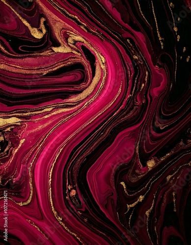 Wallpaper Mural Crimson and Black Fluid Art with Gold Veins, Marble Texture Torontodigital.ca