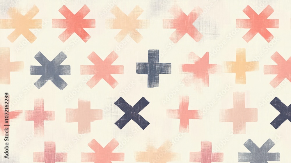 A seamless minimalist design with repeating simple cross or plus symbols in muted colors, creating a subtle yet elegant pattern for textiles, web design, or modern interiors A seamless minimalist design with repeating simple cross or plus symbols in muted colors, creating a subtle yet elegant pattern for textiles, web design, or modern interiors