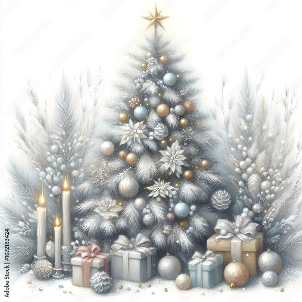 겨울 배경, 크리스마스 트리, 파스텔화 (winter background, Christmas tree, pastel painting)