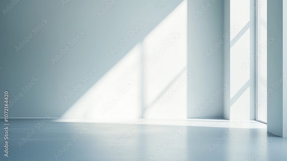 Minimalistic room with sunlight casting geometric shapes on walls Minimalistic room with sunlight casting geometric shapes on walls