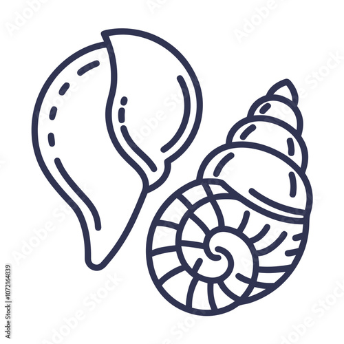 Seashells icon, coastal style, monochrome design, graphic ocean concept