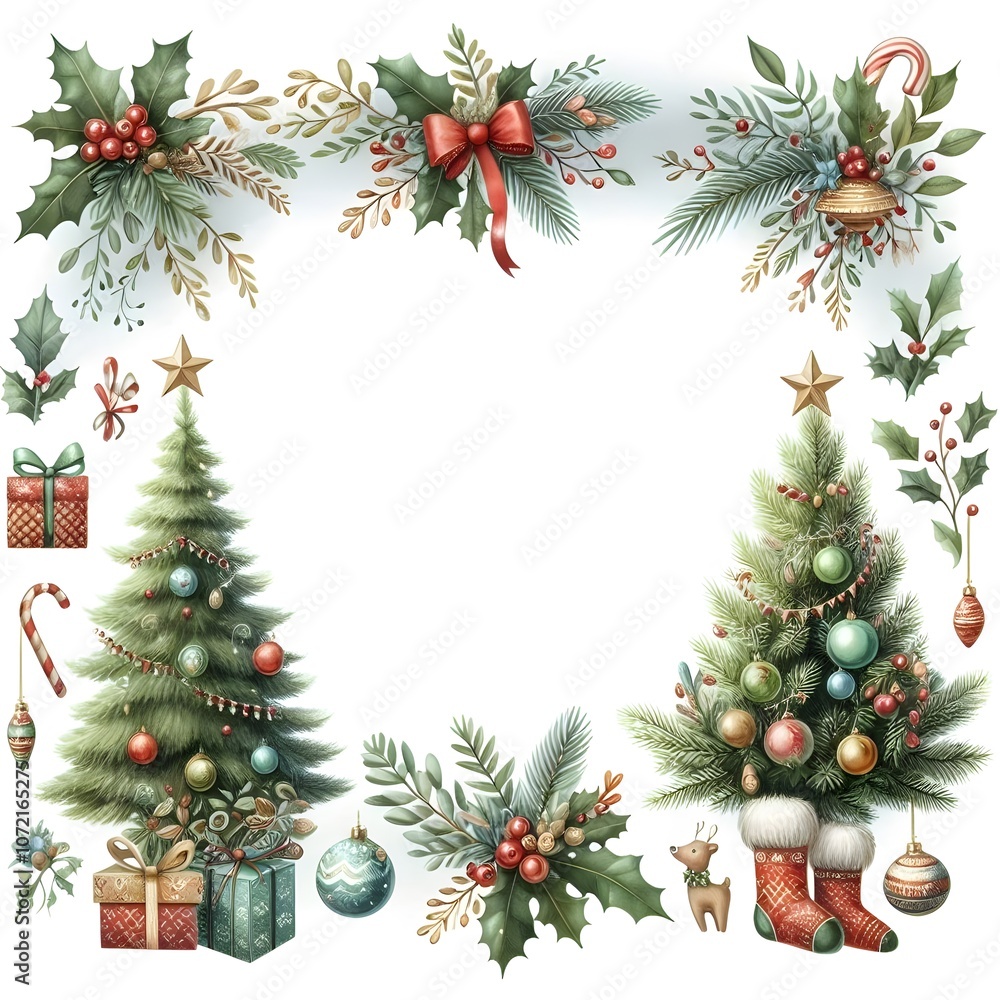 흰 배경, 크리스마스 트리 프레임, 테두리, 카드, 표지 (White background, Christmas tree frame, border, card, cover) 흰 배경, 크리스마스 트리 프레임, 테두리, 카드, 표지 (White background, Christmas tree frame, border, card, cover)