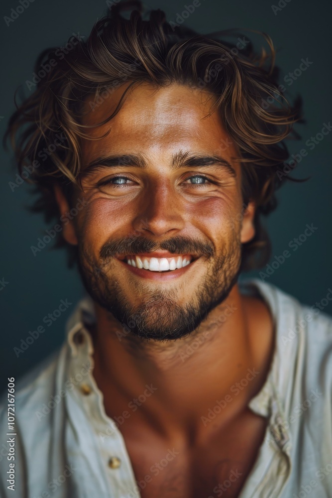 Obraz premium Close-up Portrait of a Handsome Man with a Smile