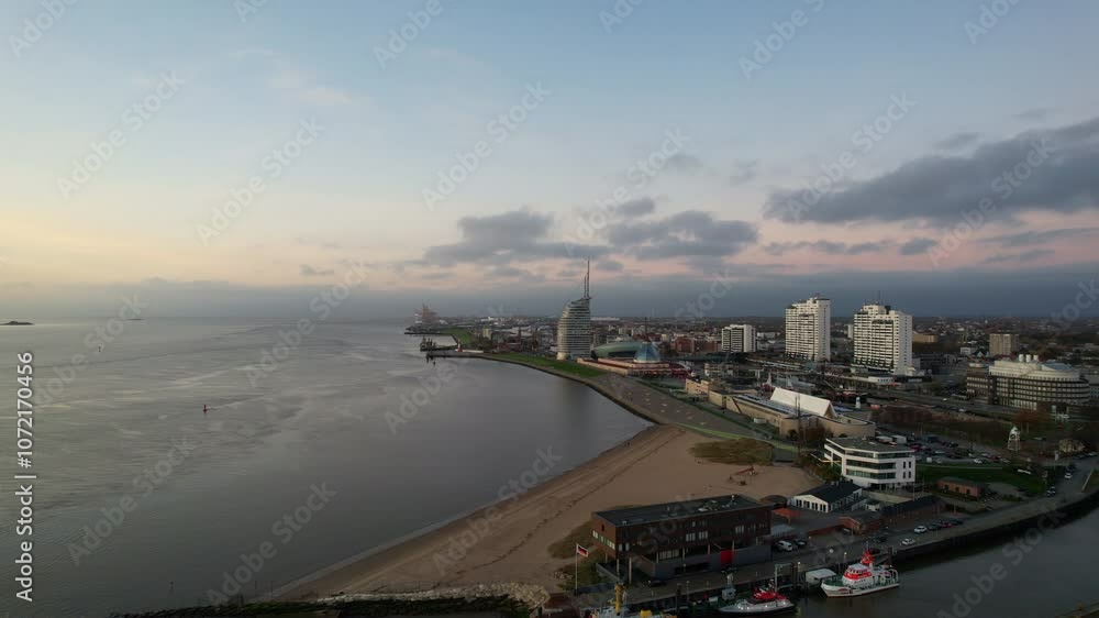 Bremerhaven - city skyline backwards flying aerial photograph Bremerhaven - city skyline backwards flying aerial photograph
