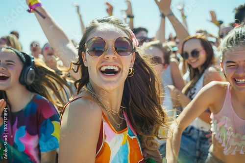 Joyful Celebration: Vibrant Crowd at a Music Festival photo