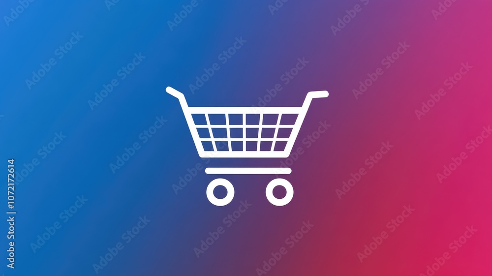 White shopping cart icon on gradient background White shopping cart icon on gradient background
