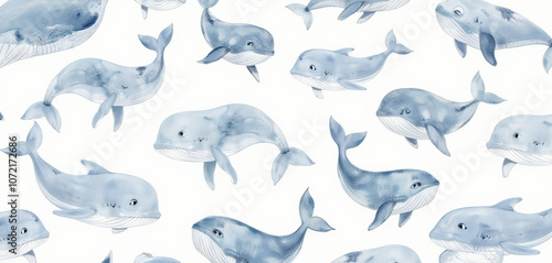 Watercolor dolphins swimming in a playful arrangement with a serene ocean theme