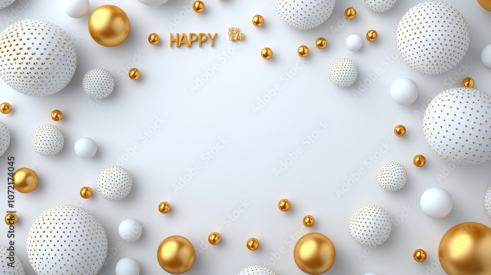 Fototapeta premium Celebrate the Joyful Moments with a Stunning Gold and White Abstract Sphere Design for New Year Festivities