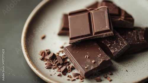 Wallpaper Mural Close up minimalist simple modern plate dark chocolate cacao bar pieces flakes, healthy superfood Torontodigital.ca