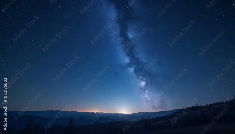 Fototapeta premium Starry night sky with the Milky Way arching over a serene mountain landscape
