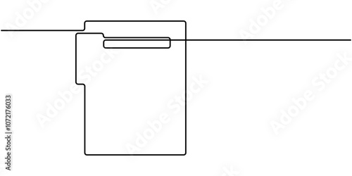 One continuous line vector drawing of a folder. Outline documents background icon. Saving securities vector icon. Vector illustration, A single line drawing of a file or document. Continuous line page