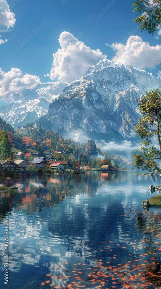 Obraz premium Majestic Mountain Lake Scenery in Autumn