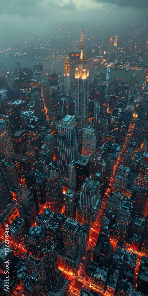 Naklejka premium Aerial View of New York City at Night