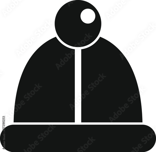 Simple black and white icon of a winter hat with a pompom, perfect for cold weather