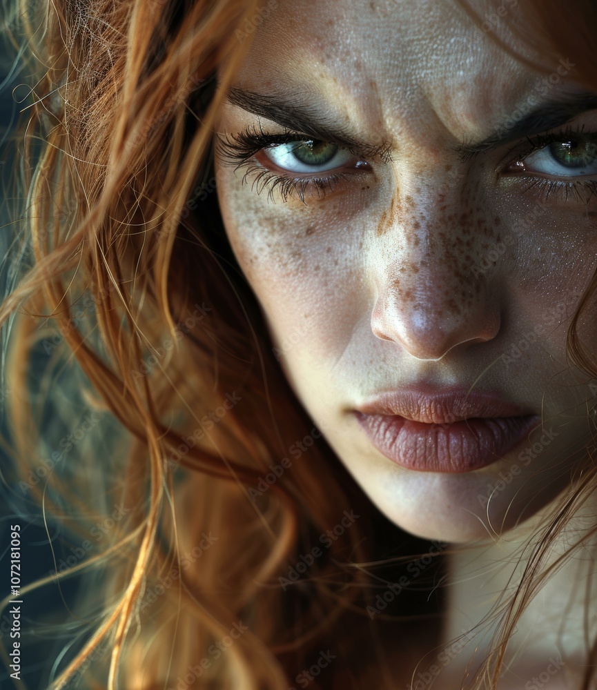 Closeup Portrait of a Woman with Intense Expression Closeup Portrait of a Woman with Intense Expression