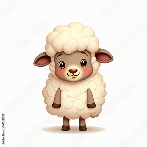 Adorable cartoon sheep character with fluffy wool and charming expression, perfect for children's illustrations, nursery decor, and playful design themes in animation and storytelling photo