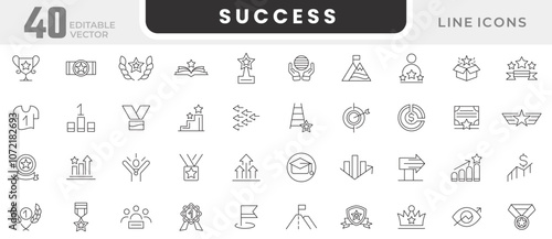 Success line icon set. Progress, career, growth, profit, Schedule, plan, implementation, strategy, analysis, collaboration, group, social responsibility line icon set. UI thin line icon pack.