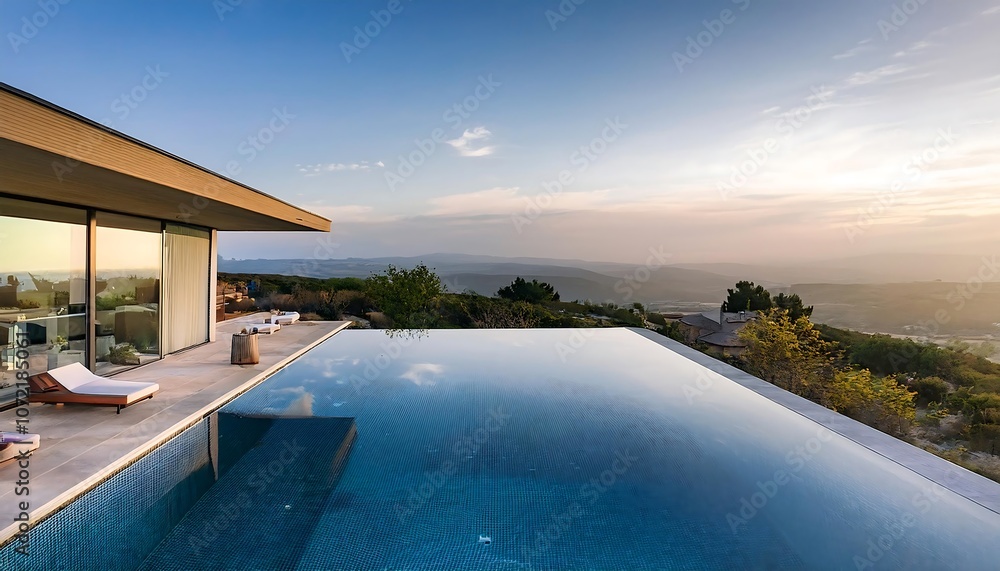 Fototapeta premium Luxury Modern Homes with Infinity Pools - Pools that create a seamless edge with the horizon