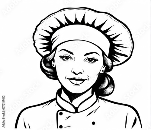 A chef with a confident smile wearing a traditional hat and jacket, showcasing culinary expertise in a professional kitchen setting