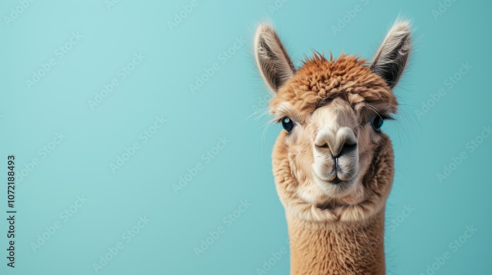 A fluffy brown alpaca looking at the camera with a curious expression A fluffy brown alpaca looking at the camera with a curious expression