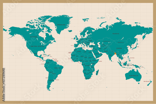 World Map Highlighting the Bangladeshs.Bangladeshs map.