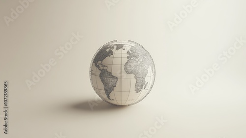 Minimal globe outline, focusing on continents with clean lines against a pale background.