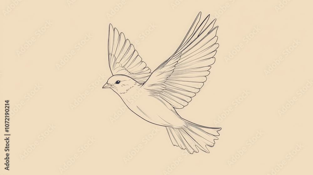 Naklejka premium Outline of a bird in flight, with clean lines and no details, centered on a solid color background.