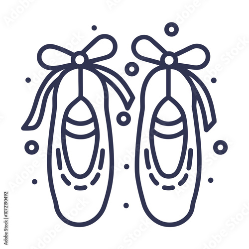 Ballet shoes icon illustration featuring a pair of pointe shoes with bows in a whimsical style