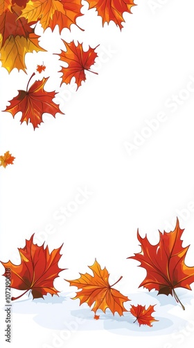 Colorful autumn leaves scattered against a white background, evoking a seasonal theme.