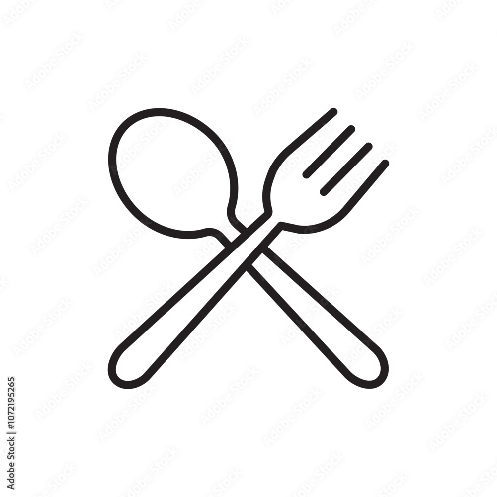 Cutlery icon black and white vector outline sign Cutlery icon black and white vector outline sign