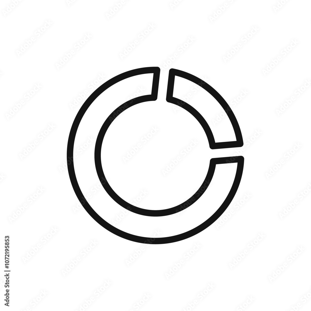 Donut chart icon black and white vector outline sign Donut chart icon black and white vector outline sign