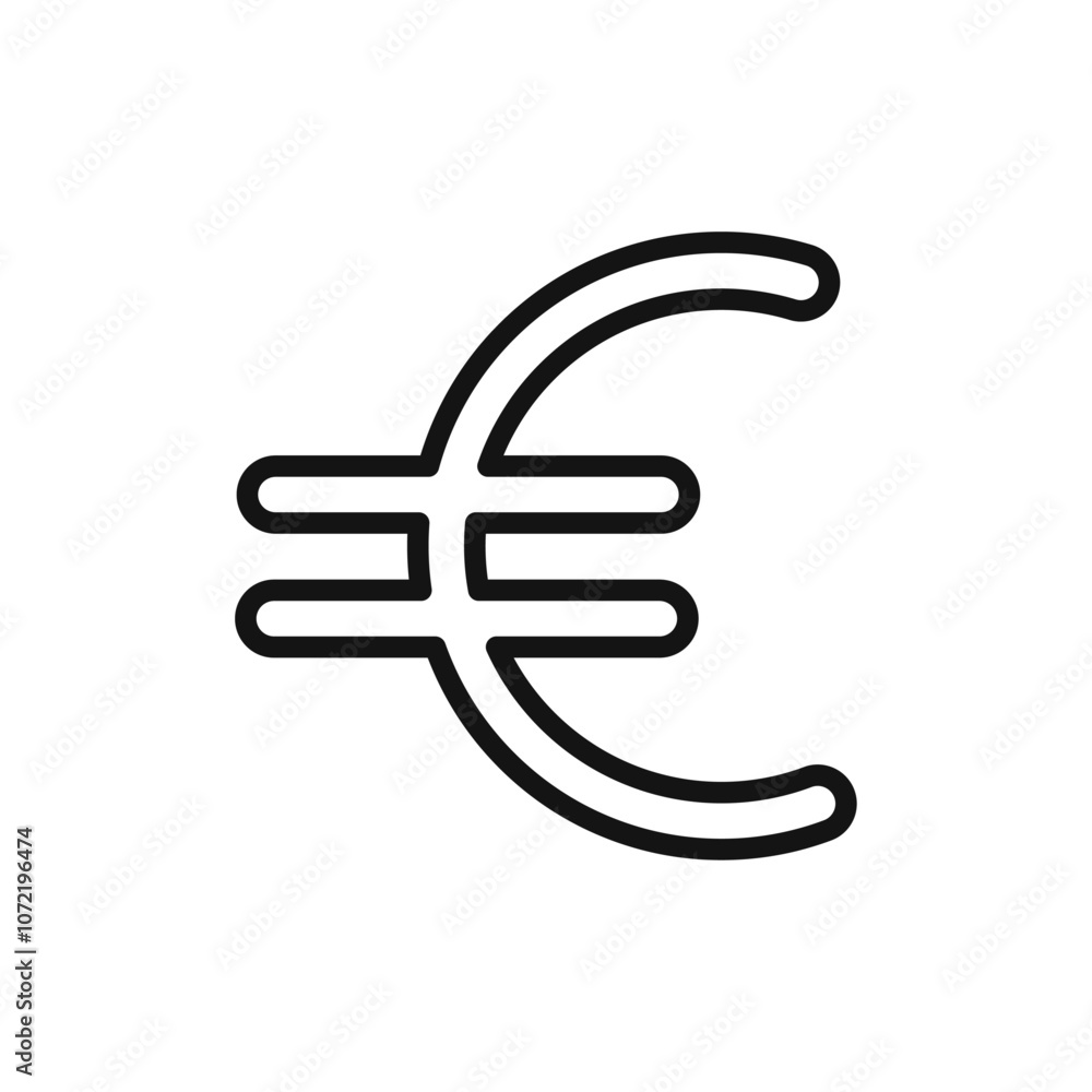 Euro icon black and white vector outline sign Euro icon black and white vector outline sign