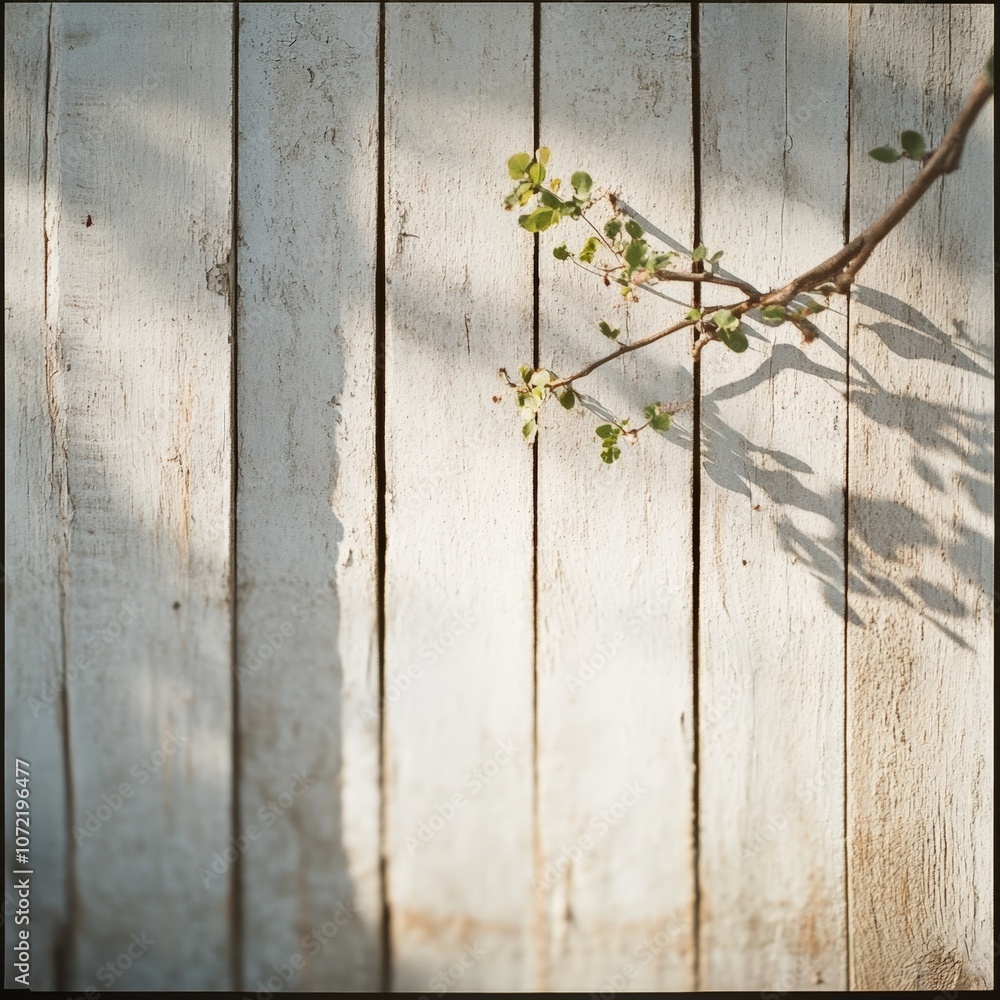 Fototapeta premium Blooming branch against a rustic wooden background