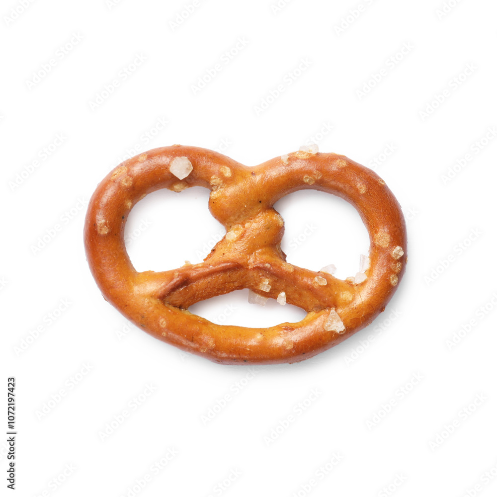 One delicious pretzel cracker isolated on white, top view One delicious pretzel cracker isolated on white, top view
