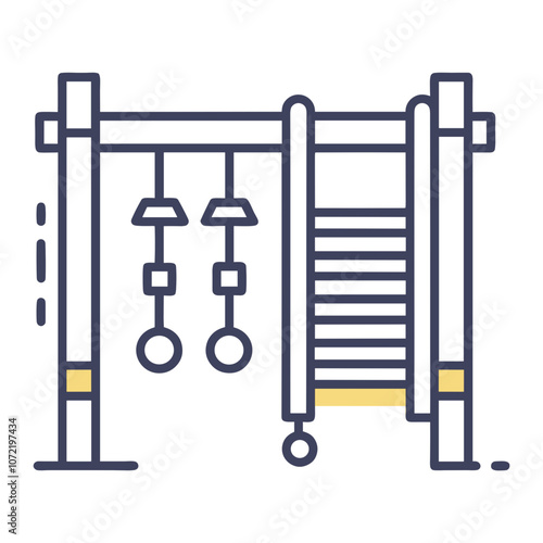 Gym equipment icon illustration featuring a pull-up bar and gym rings in a minimalist design