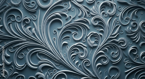 Ornate 3D Floral Pattern on Blue Background