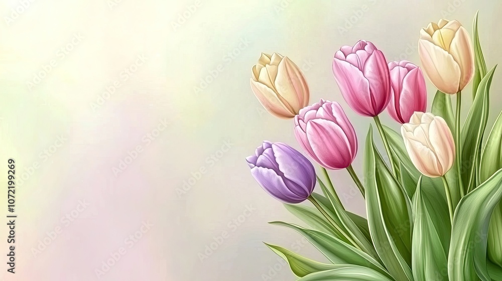 Obraz premium Vibrant Tulips on Plain Background