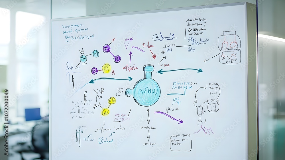Fototapeta premium Hormonal cycle diagram illustrating the intricate interplay of hormones during the menstrual cycle, showcasing the phases of ovulation and menstruation, vital for understanding reproductive health and