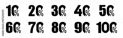Sale tags set vector badges template. Shopping discount numbers with 10, 20, 30, 40, 50, 60, 70, 80, 90, 100 percent off.