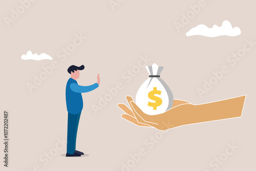 Businessman hand refuse to take illegal money. concept Anti corruption scene with illegal bribe money transfer
